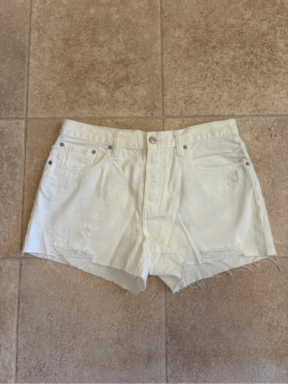 Free People White Distressed Denim Jean Shorts